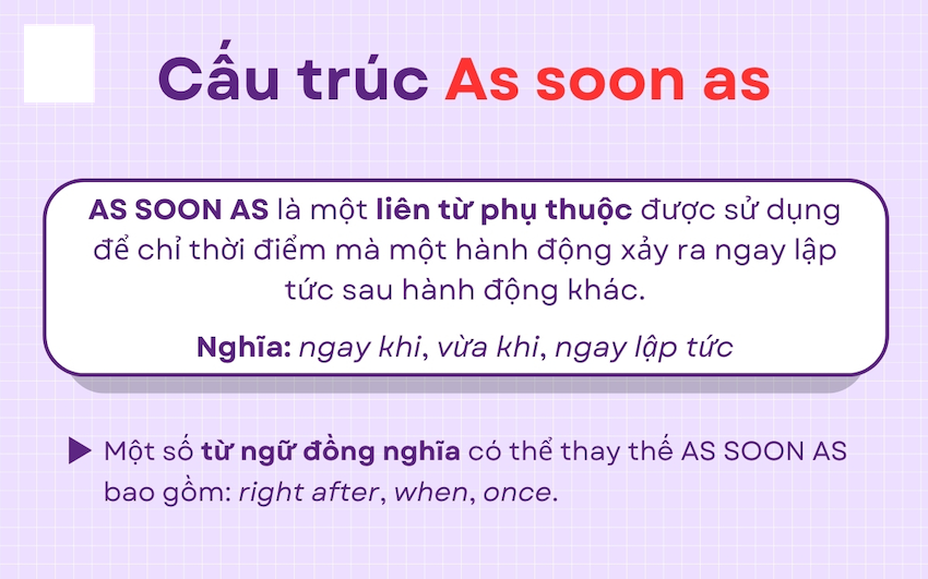 Cấu trúc Mệnh Đề Thời Gian Với "As Soon As"